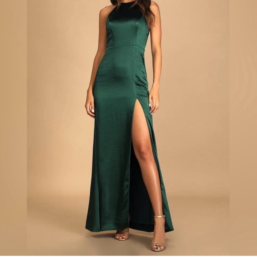 Lulu's Green Halter Slit Maxi Dress